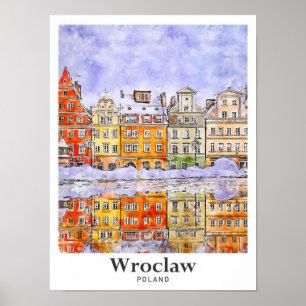 Poster Wroclaw Pologne Voyage Aquarelle Croquis main dess