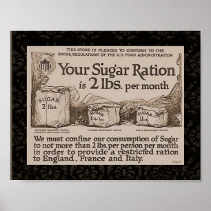 Poster WW1 Ration de sucre Vintage