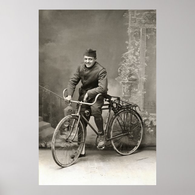 Poster WWI US Doughboy et son vélo en France (Devant)