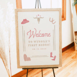 Poster WYNONA Pink Cowgirl First Rodeo Anniversaire Bienv