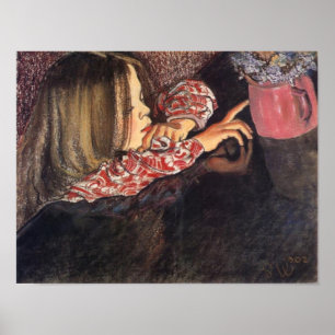 Poster Wyspianski, Helenka avec un vase de fleurs, 1902