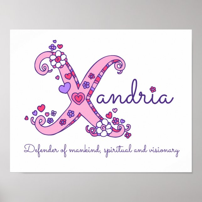 Poster X monogramme art Xandria filles nom signifiant aff (Devant)