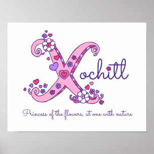 Poster X monogramme art Xochitles filles nom signifiant a
