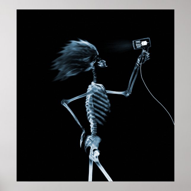 POSTER - X RAY SKELETON CHEVEUX STYLING BLEU (Devant)