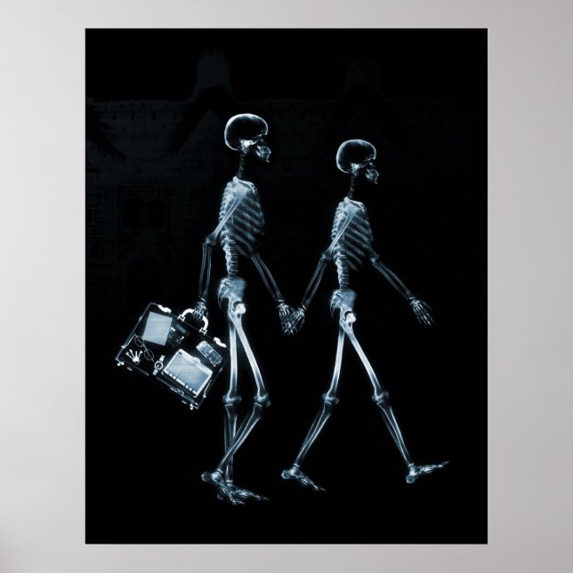 Poster X-Ray Skeleton Couple Traveling Black Blue (Front)