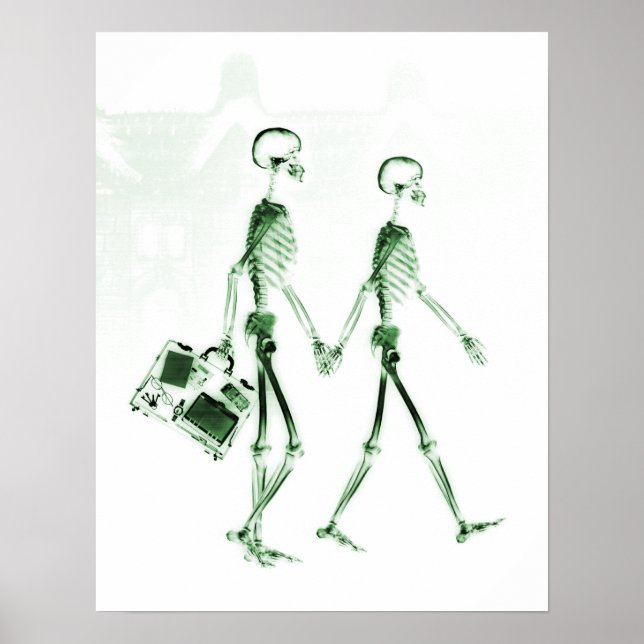 Poster - X-Ray Skeleton Couple Voyager Vert (Devant)