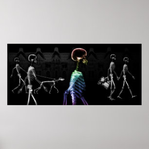 Poster X-Ray Skeletons Midnight Stroll - B&W & Rainbow