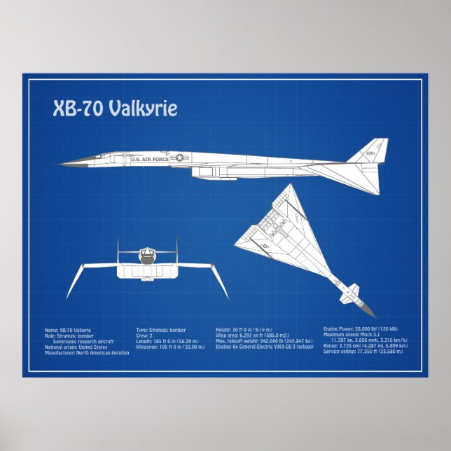 Poster XB-70 Valkyrie - Plan de plan d'avion ABD (Devant)