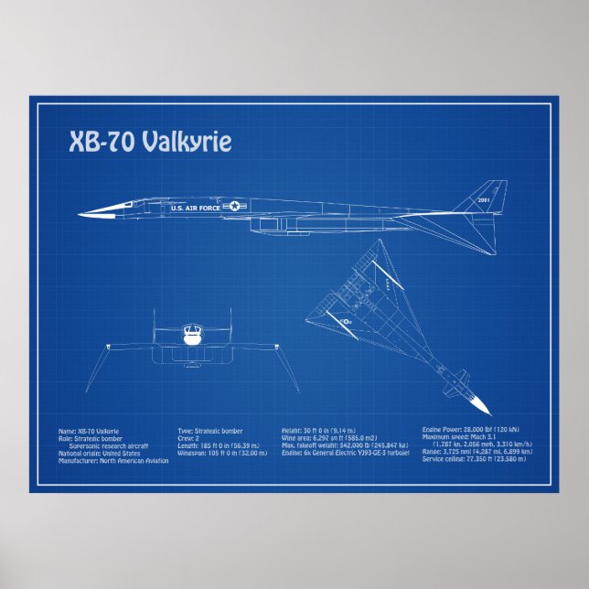 Poster XB-70 Valkyrie - Plan directeur de l'avion AD (Devant)