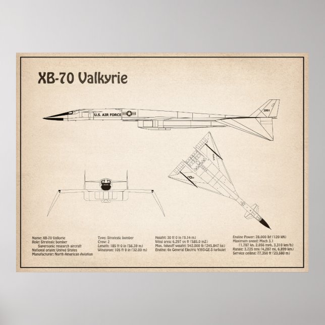 Poster XB-70 Valkyrie - Plan directeur de l'avion SD (Devant)