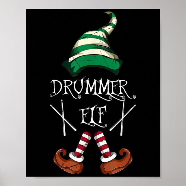 Poster Xmas Drumsticks Music Matching Drummer Elf Pajama  (Devant)