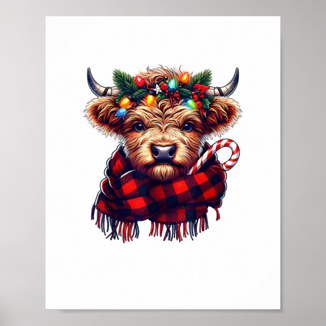 Poster xmas extraordinaire vache des hautes terres lumièr (Devant)