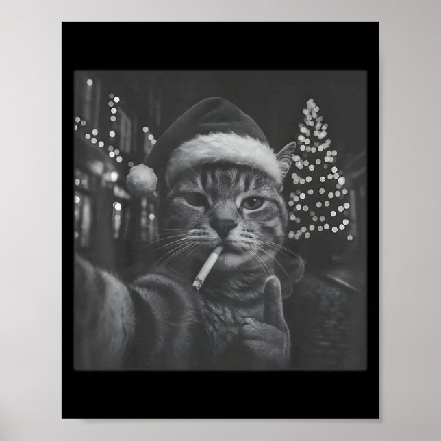 Poster Xmas Funny Smoking Cat Cigarette Kitty Gen Z Meme  (Devant)