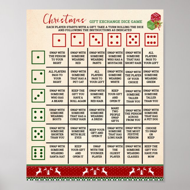 Poster Xmas Gift Exchange Roll Dice Game Ugly Sweater (Devant)