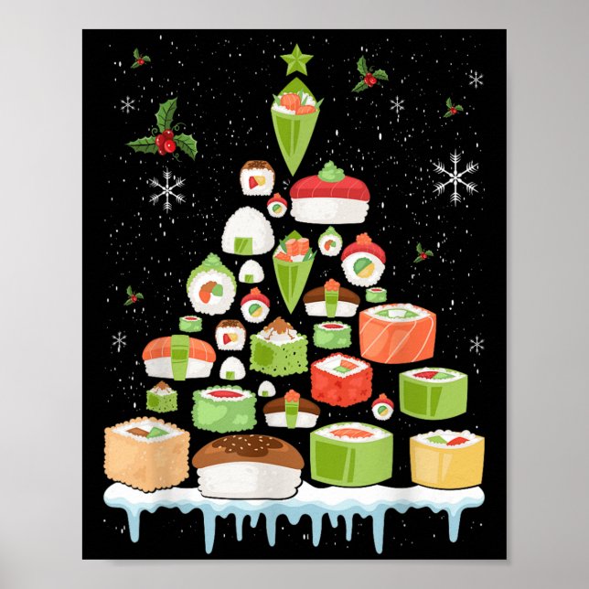 Poster Xmas Japanese Sushi Christmas Tree Holiday Pajama  (Devant)