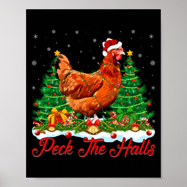 Poster Xmas Lighting Santa Hat Chicken Christmas Tree  (Devant)