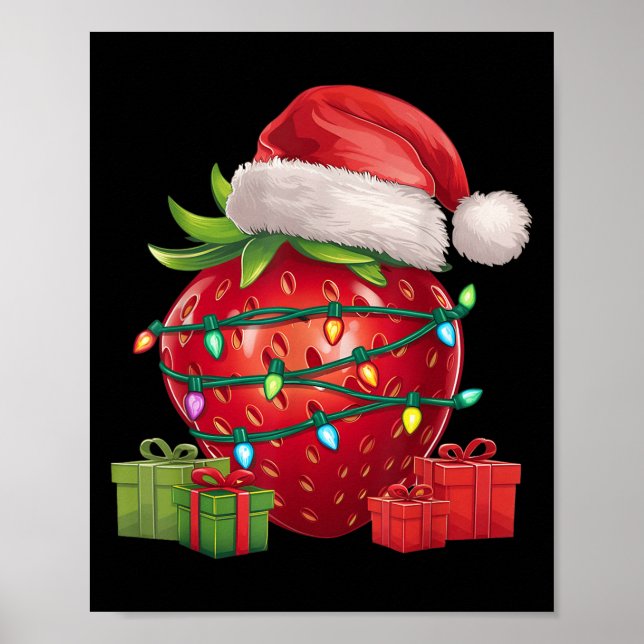 Poster Xmas Lighting Santa Hat Strawberry Christmas  (Devant)