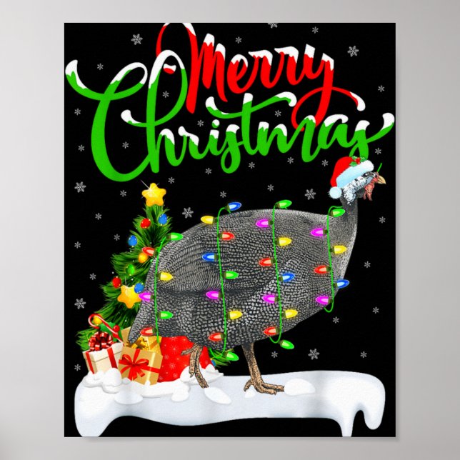Poster Xmas Lights Tree Santa Guinea Fowl Bird Merry Chri (Devant)