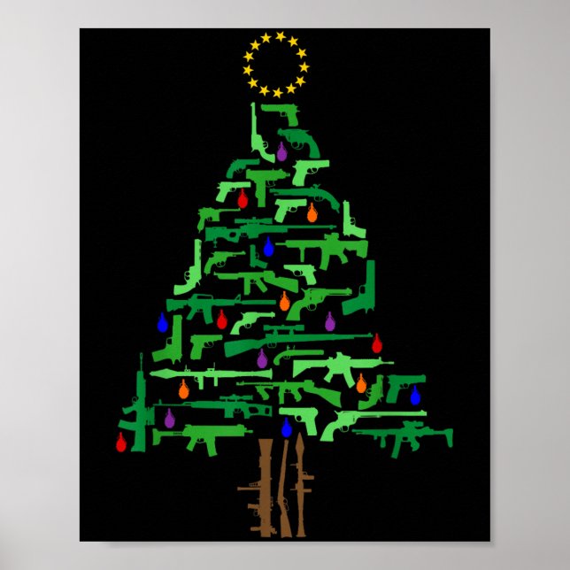 Poster Xmas Patriotic 2nd Amendment Gun Christmas Tree  (Devant)