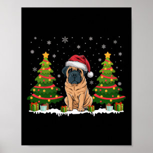 Poster Xmas Tree Lights Français Mastiff Chien Père Noël 