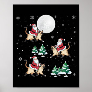 Poster Xmas Tree Père Noël équitation Siamese Chat drôle