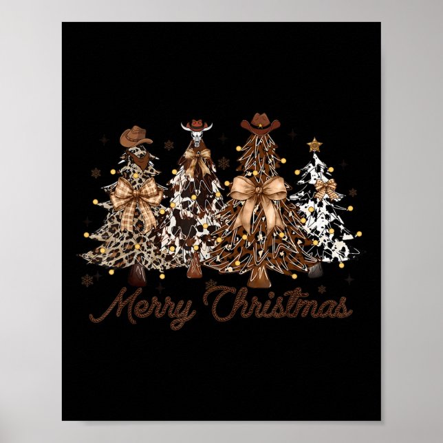 Poster Xmas Trees Cowboy Western Merry Christmas Holiday  (Devant)
