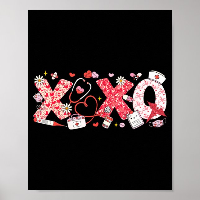 Poster Xoxo Stethoscope Valentine Rn Pct Cna Nurse Nurse  (Devant)