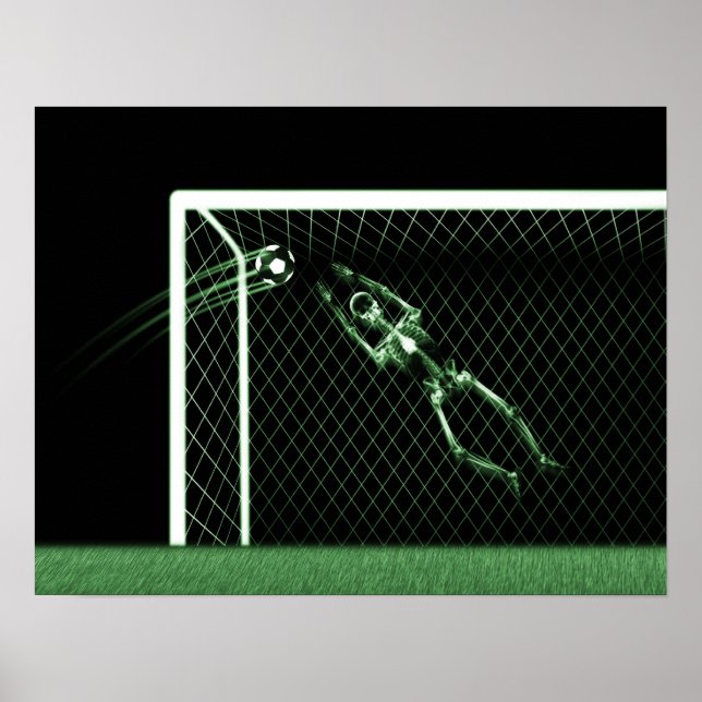POSTER XRAY SKELETON SOCCER GOALIE GREEN (Devant)