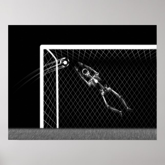 POSTER XRAY SKELETON SOCCER GOALIE WHITE NOIR (Devant)