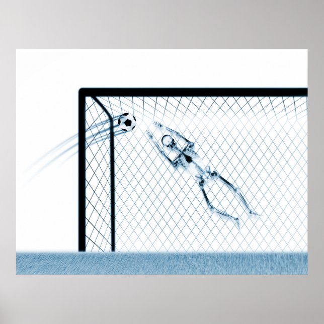 POSTER XRAY SKELETON SOCCER GOALIE WHUE BLUE (Devant)