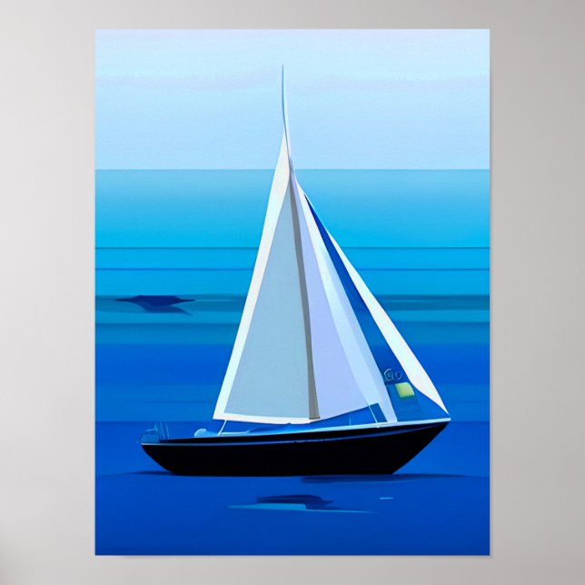 Poster Yacht Sous Voile, Bleu Cobalt (Devant)