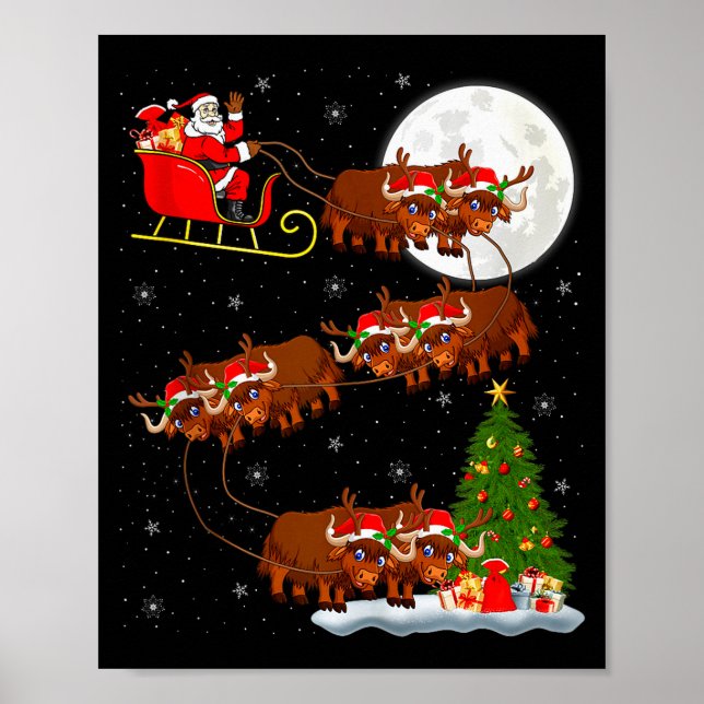 Poster Yak Santa Sleigh Flying Funny Magical Christmas Ta (Devant)