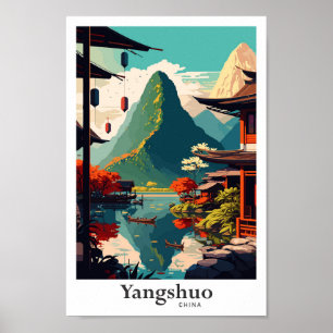 Poster Yangshuo Chine Voyage Art Vintage Illustration