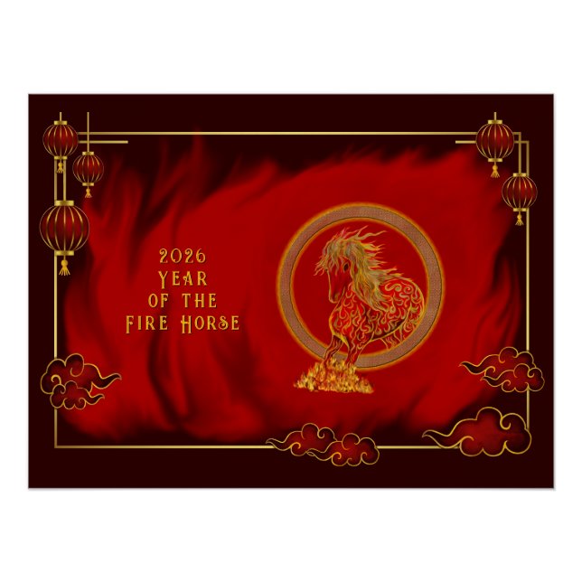 Poster Year of the Fire Horse , Happy Lunar New Year (Devant)