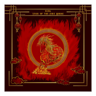 Poster Year of the Fire Horse , Happy Lunar New Year