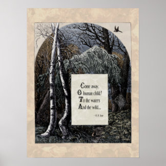 Poster Yeats "L'enfant volé" Poème d'art victorien 18x24