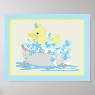 Poster Yellow Duck in Tub Bathroom Art Print
