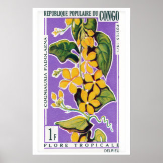 Poster Yellow Flower Bunch - Vintage Congo Art - Postage