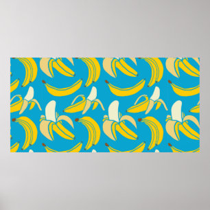 Poster yellow fresh fruit tropical banana seamless patter