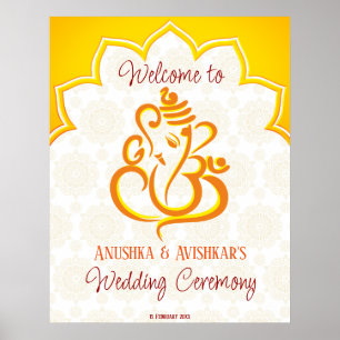 Poster Yellow Ganesha with mandala background  Hindu