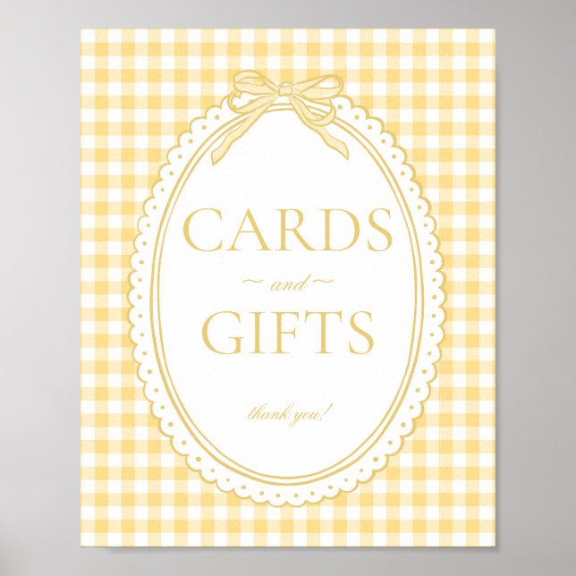 Poster Yellow Gingham Coquette Bow Card & Gifts Sign (Devant)
