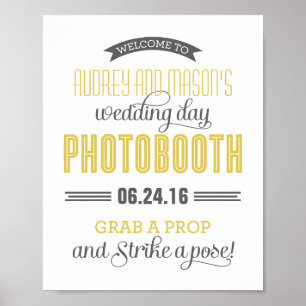 Poster Yellow Gray Custom Wedding Photo Booth Sign