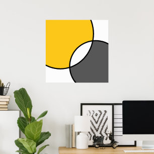 Poster Yellow Gray White Circles