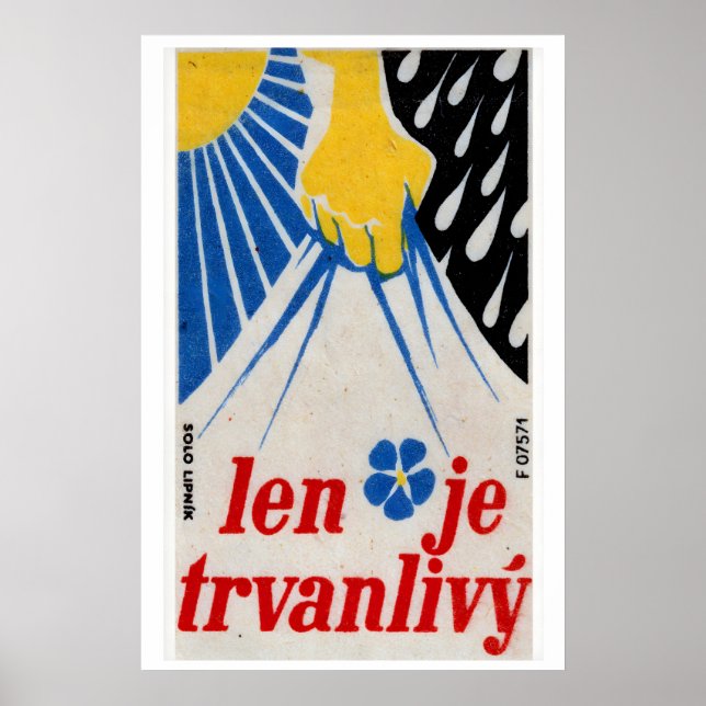 Poster Yellow Hand Holding Blue Lightning Czechoslovakia (Devant)