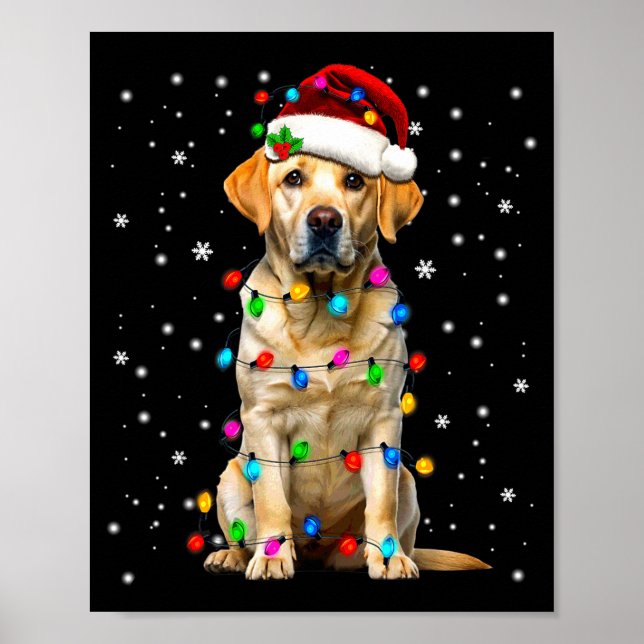 Poster Yellow Labrador Retriever Christmas Tree Light Paj (Devant)