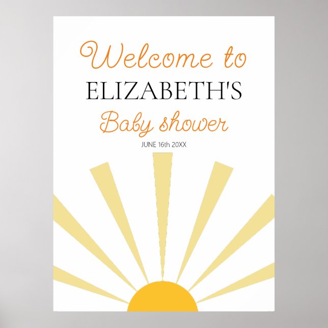 Poster Yellow Sunshine Genre Neutre Baby shower Bienvenue (Devant)