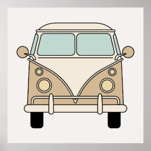 Poster Yellow Tan Vintage Rétro Camper Van Bus
