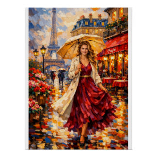 Poster Yellow umbrella stroll