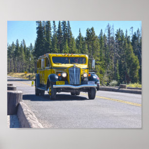 Poster Yellowstone Bus traverse le pont de pêche