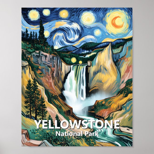 Poster Yellowstone Lower Falls Van Gogh Starry Night Art (Devant)